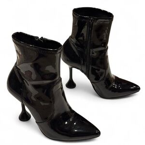 INC International Concepts Ibrina Patent Leather Black Heeled Boots